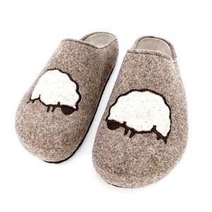 Cuddledown Slippers Felted Wool Size 8 Sheep Motif Slides Heathered  Brown EUC